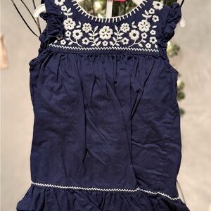 Navy Blue Sleeveless Dress with Floral Embroidery
